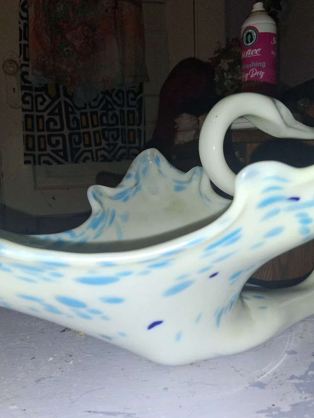 Milk Glass Blown Glass Swan Blue Dots